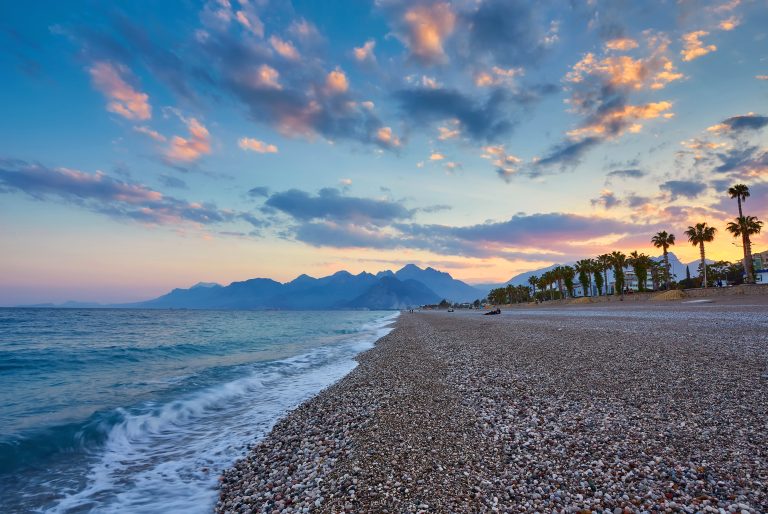 Antalya konyaalti beach and taurus mountains. Turkey.
