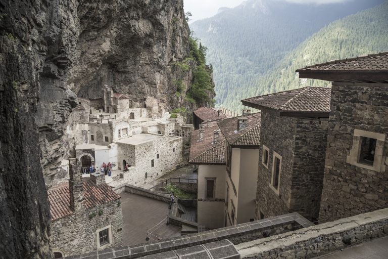 Tourists visit Sumela Monastery in Trabzon,Turkey. Sumela is 1600 year old ancient Orthodox monastery.